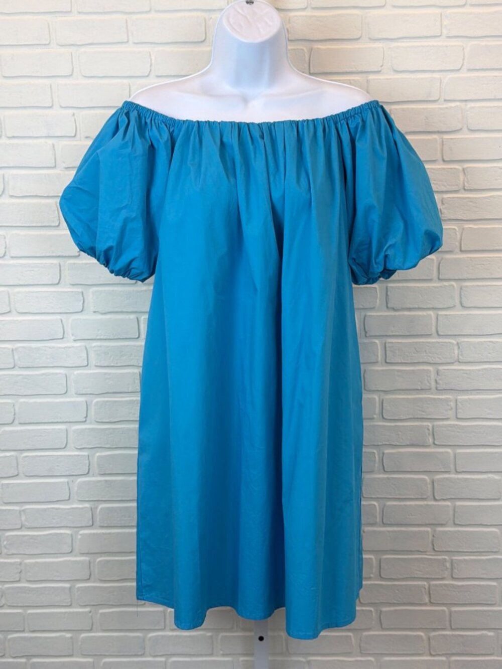 Sugarlips Off-Shoulder Puff Sleeve Dress Turquoise Small